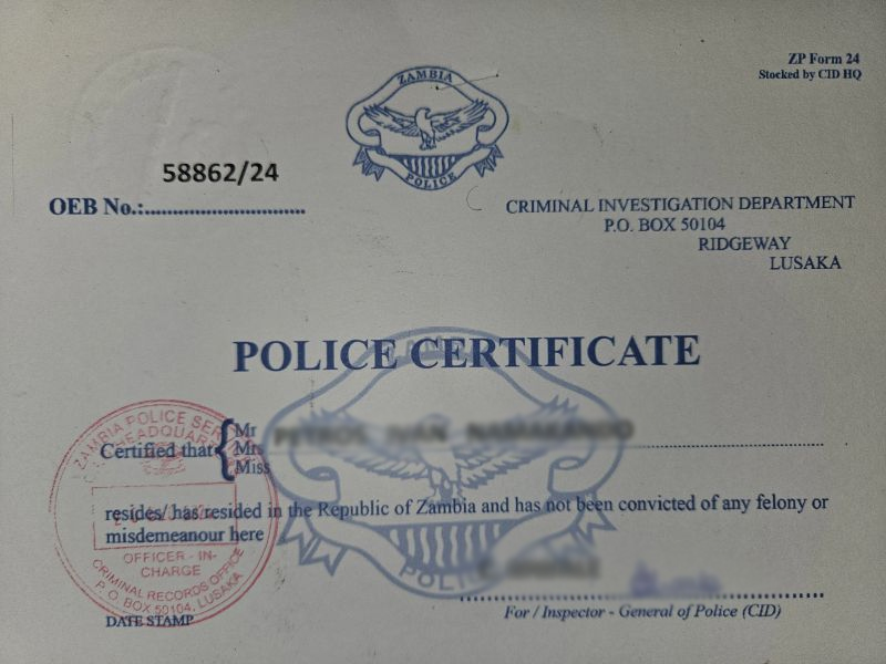 zambia police clearance certificate
